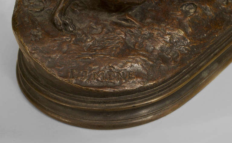 Bronze XIXe siècle environ Groupe de chasse en bronze français « Chasse au Lapin » de P.J. Le Mene