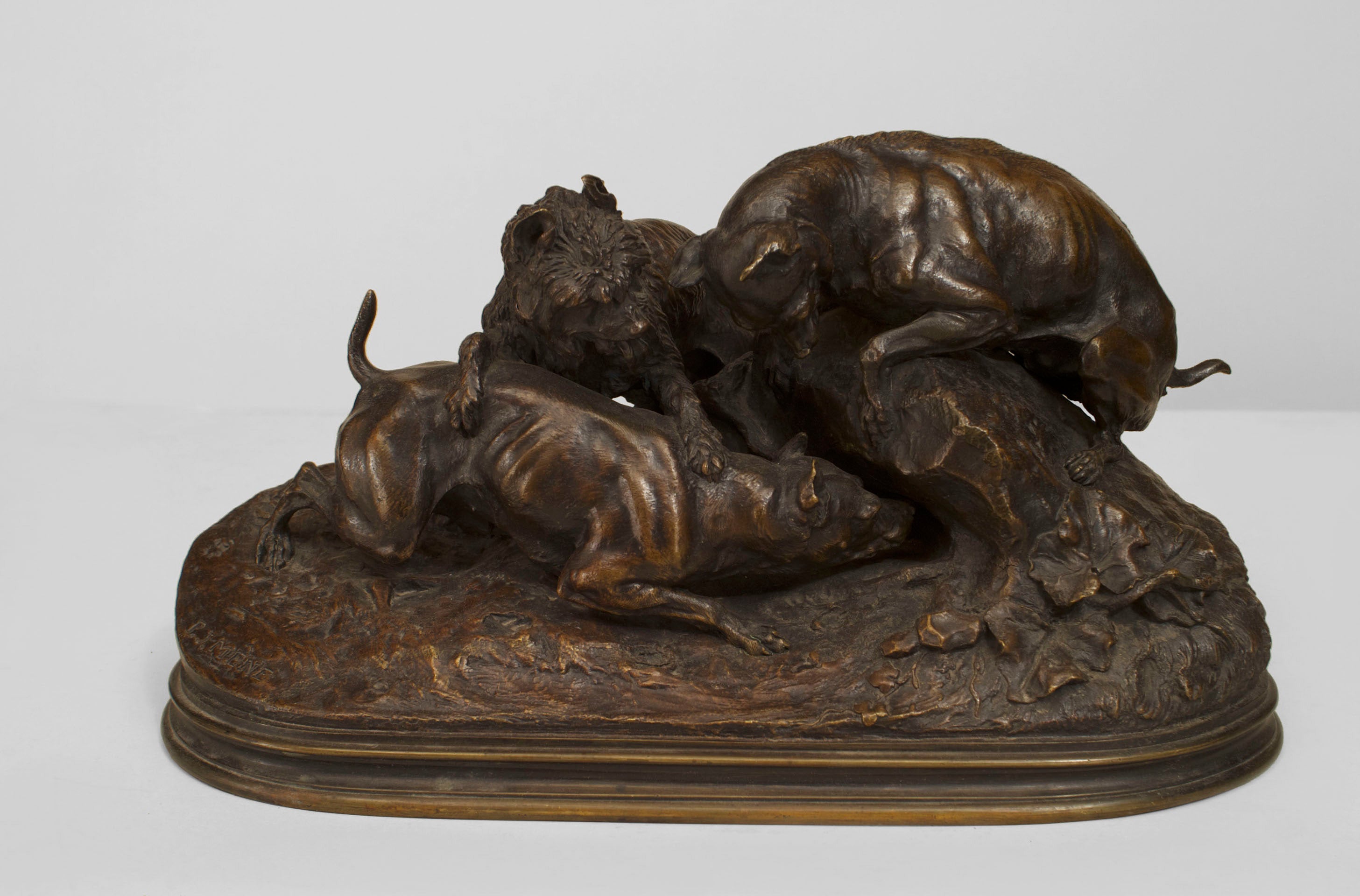 19th c. French Bronze Hunting Group "Chasse au Lapin" by P.J. Mene For Sale