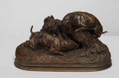 19th c. French Bronze Hunting Group "Chasse au Lapin" by P.J. Mene