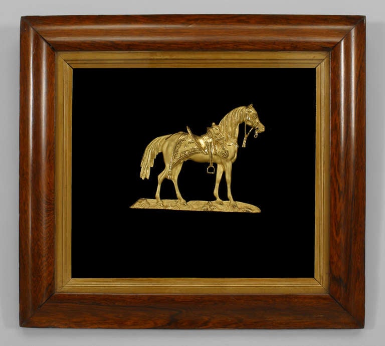 British Pair of 19th c. English Gilt Bronze Equestrian Plaques