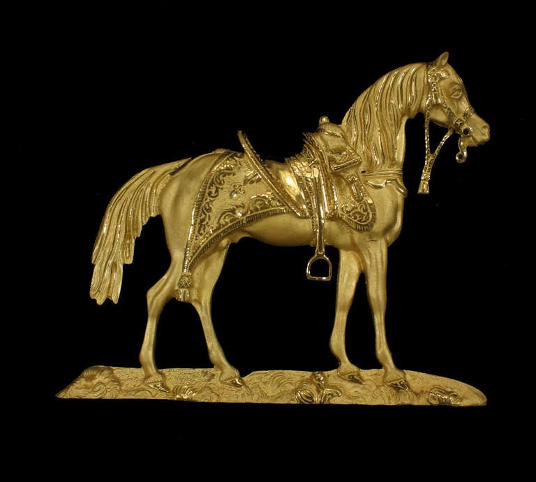 19th Century Pair of 19th c. English Gilt Bronze Equestrian Plaques