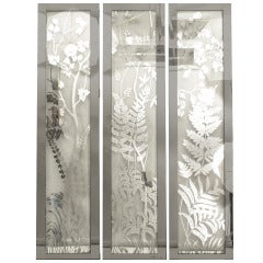 Tall 1940's American Silver Etched and Mirrored Folding Screen
