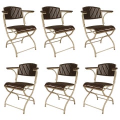 Ensemble de 6 chaises pliantes Art Déco françaises en fer