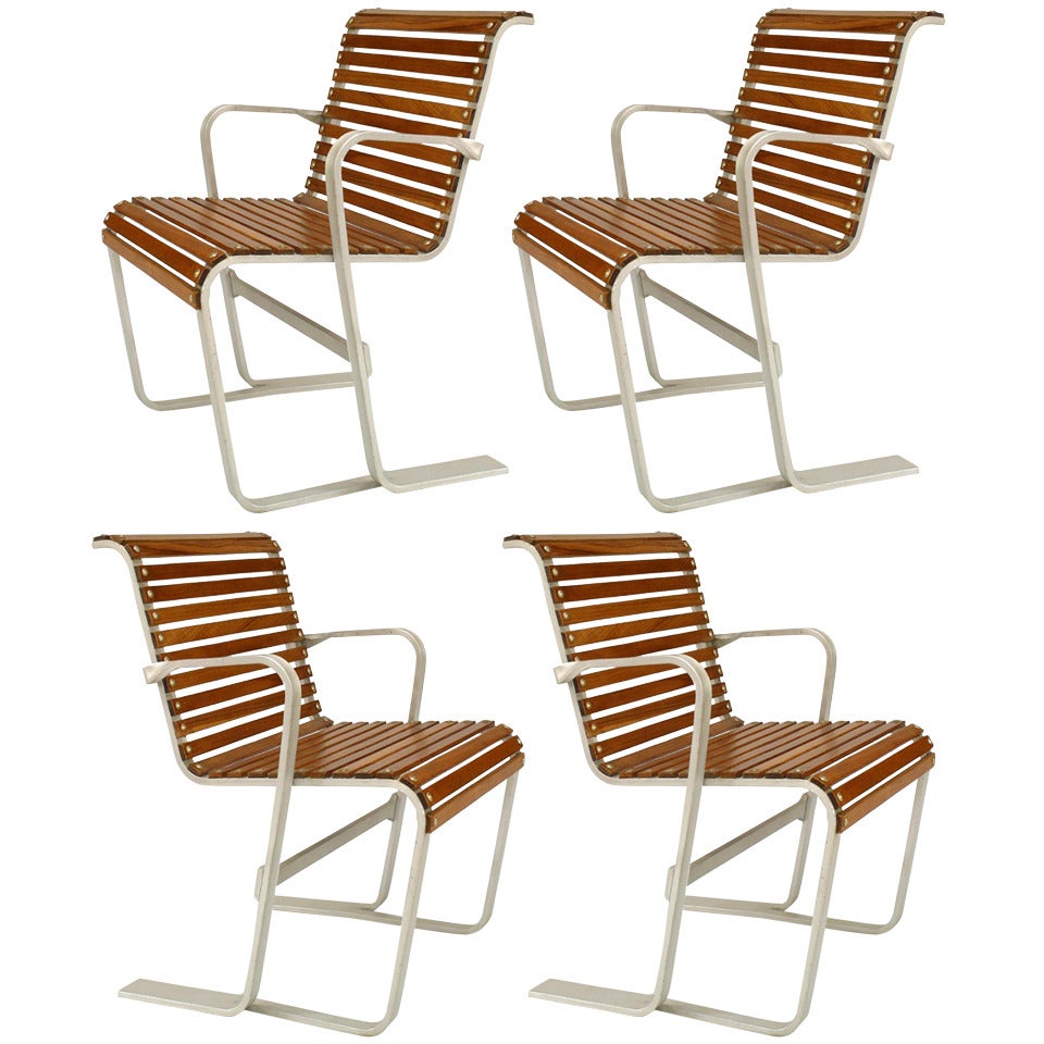 Set of 4 Art Moderne Aluminum Arm Chairs For Sale
