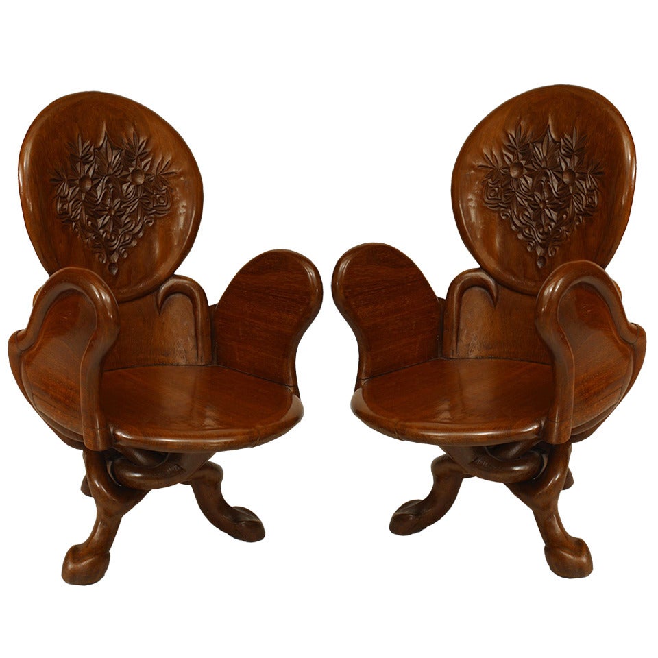 6 Art Nouveau Teak Arm Chairs