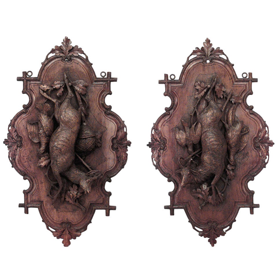 Pair of 19th c. Black Forest Plaques Relating to the Hunt
