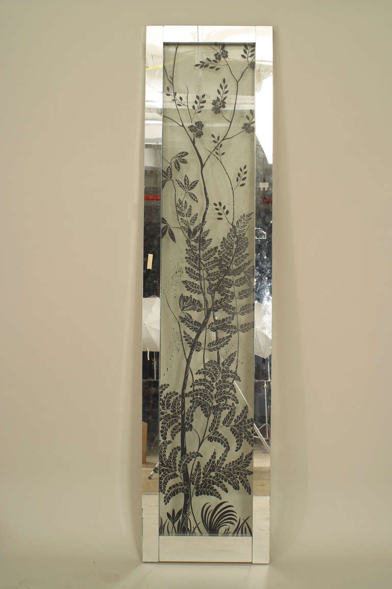 Tall 1940's American Silver Etched and Mirrored Folding Screen In Good Condition In New York, NY