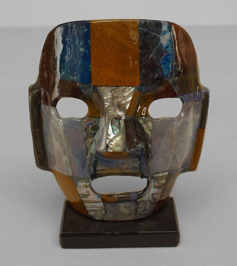 Mid-Century Modern 2 Mid-Century Masks of Tessellated Semi-Precious Stones