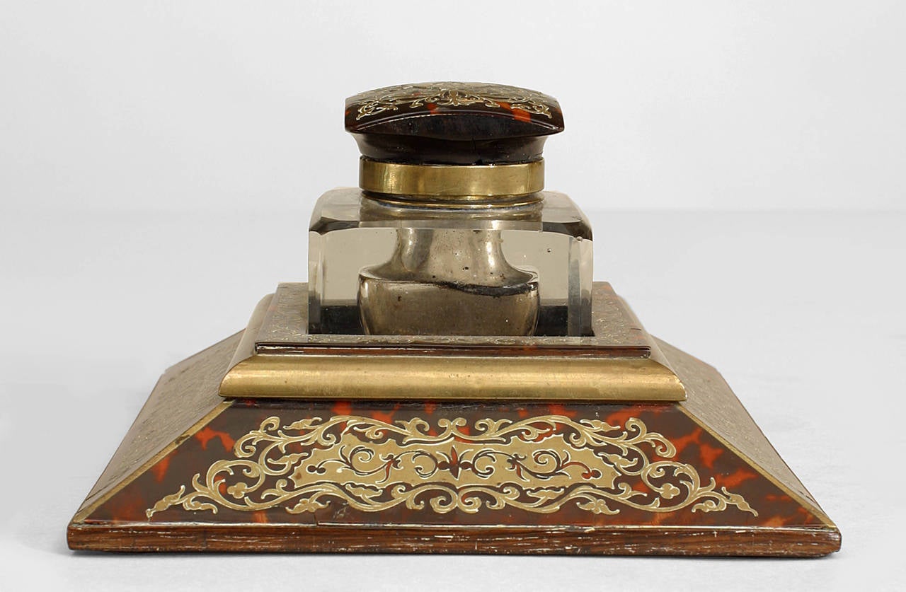 Napoleon III French Victorian Boule Brass Inkwell For Sale