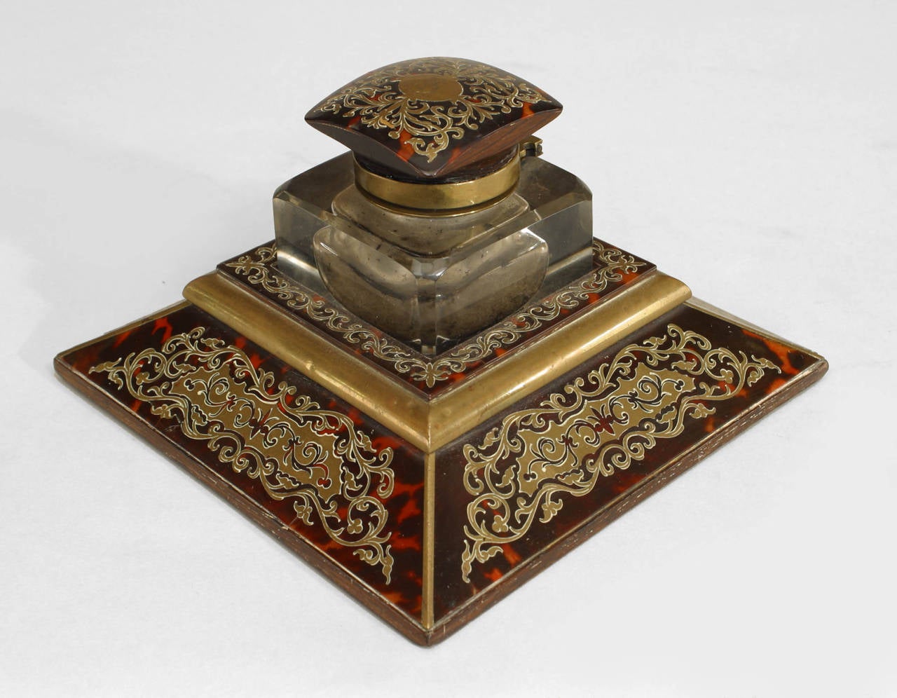 19th Century French Victorian Boule Brass Inkwell For Sale