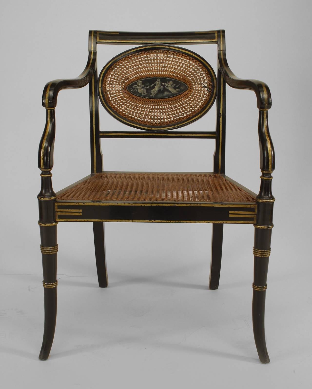 Set of 6 English Regency Black Lacquered Chairs In Good Condition For Sale In New York, NY