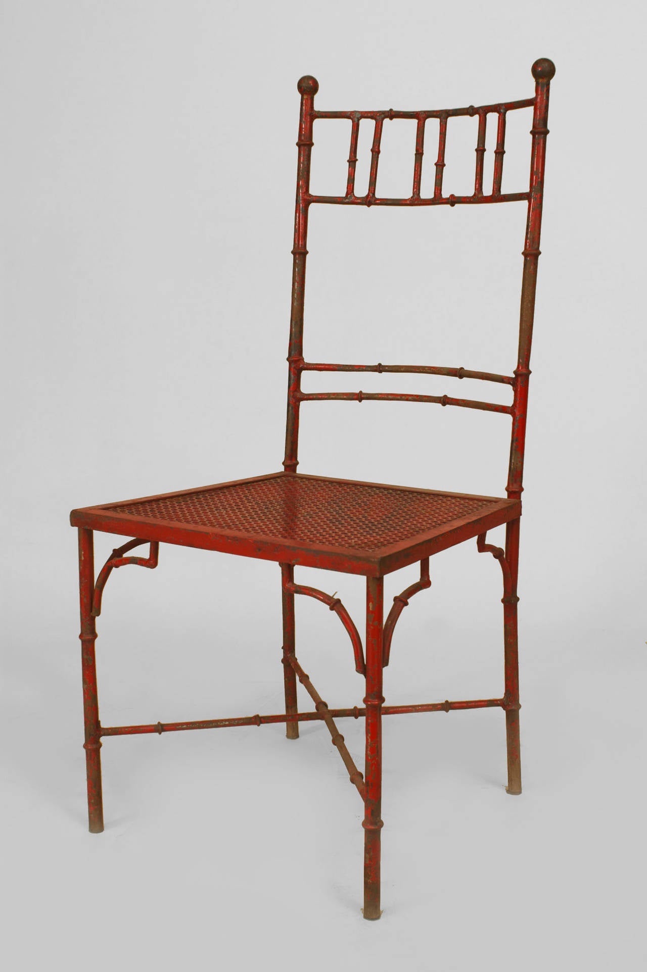 32 Faux bamboo (19/20th Cent) painted iron (ballroom) side chairs with perforated seat and spindle back (PRICED EACH)
