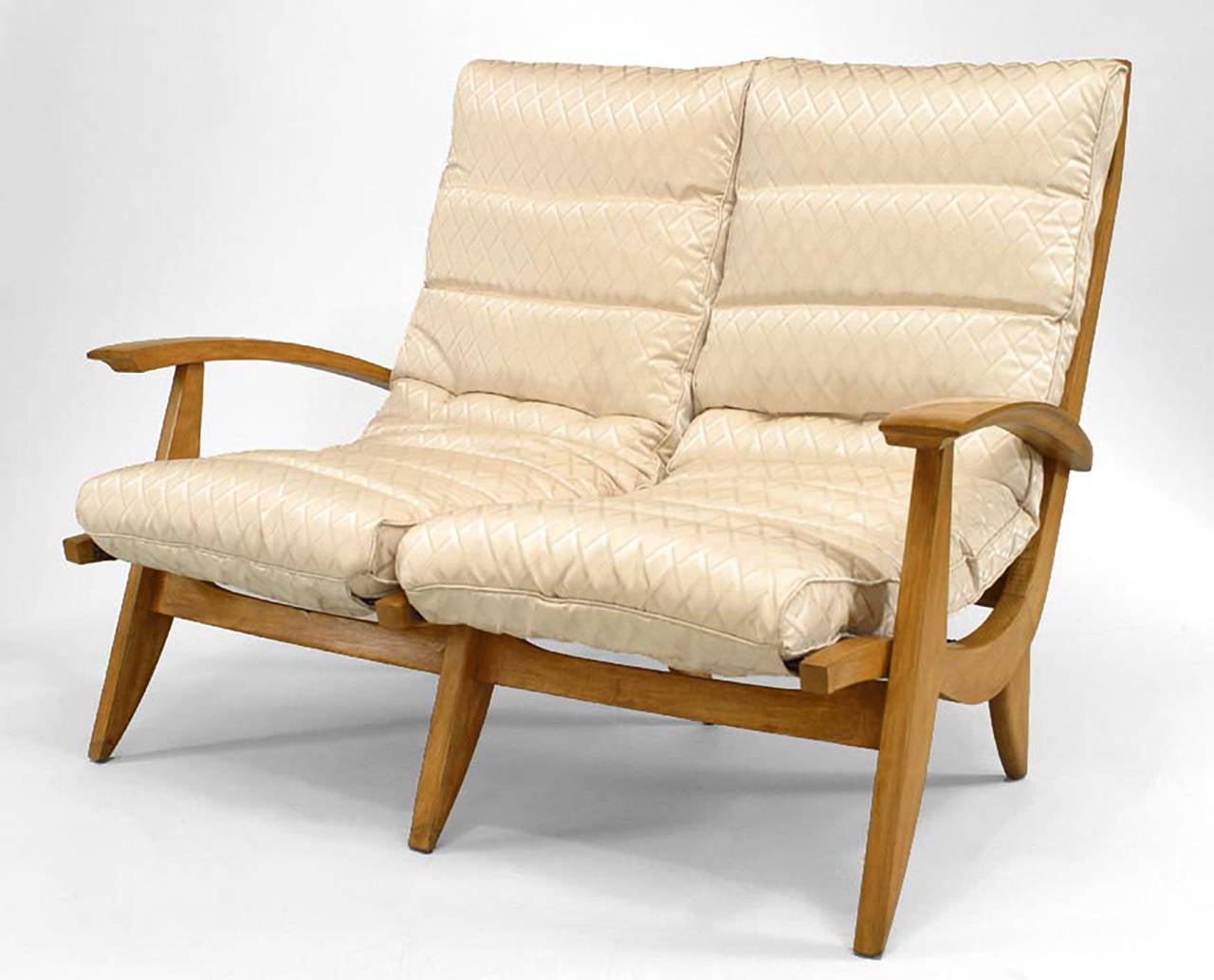 Set of 3 French 1950s beechwood living room / salon set with contoured ribbed upholstery & spring supports (att: RENE MELIN-model #FS123) SETTEE: 51
