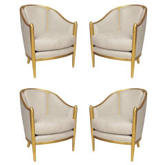 Two Pairs of French Art Deco Club Chairs Attributed to Follet