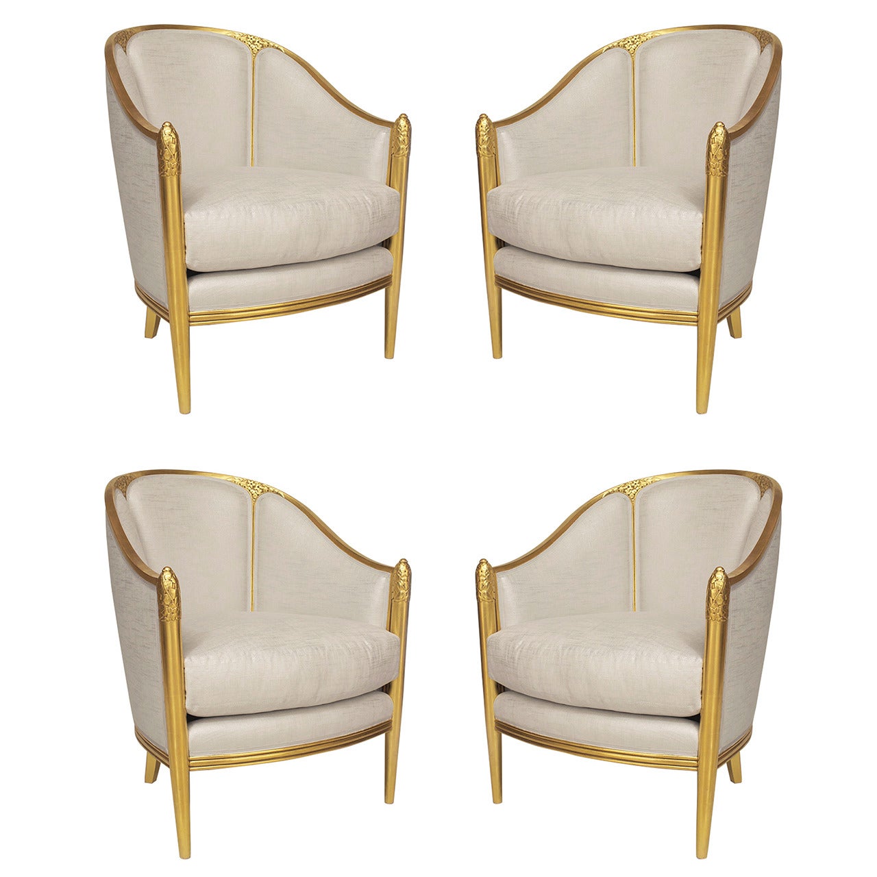 Two Pairs of French Art Deco Club Chairs Attributed to Follet