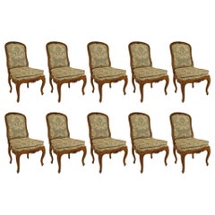 Set of 10 French Louis XV Walnut Side Chairs
