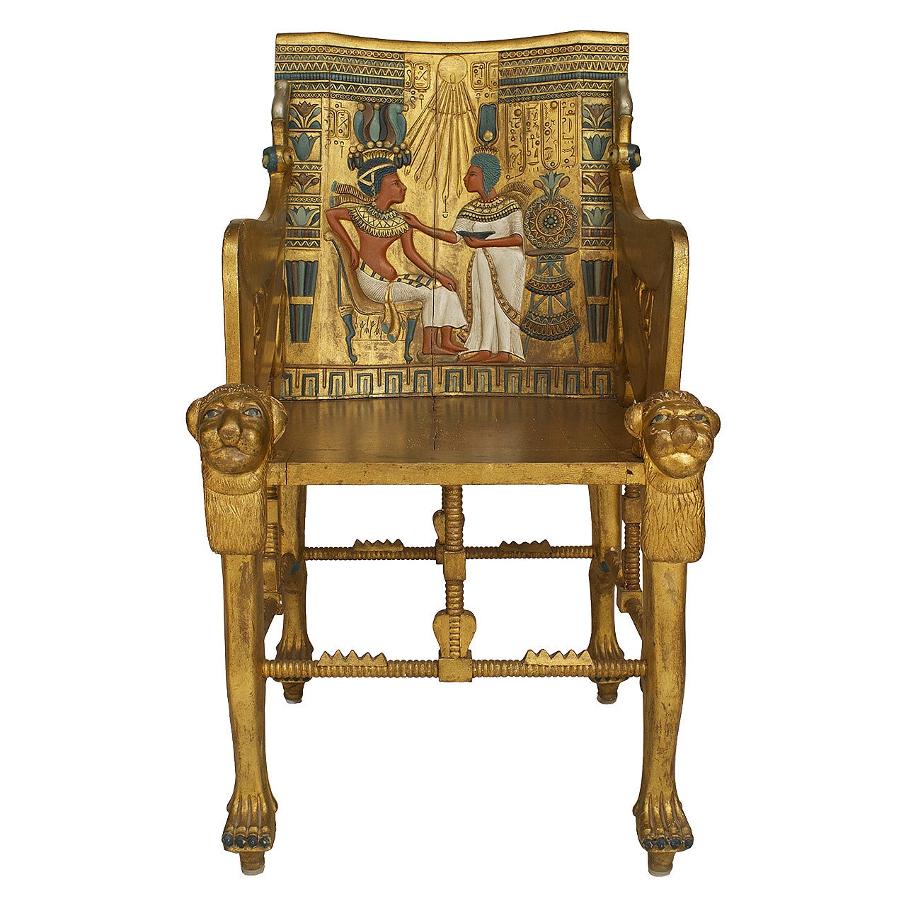 Late 19th c. Egyptian Revival Polychrome Carved Throne Chair