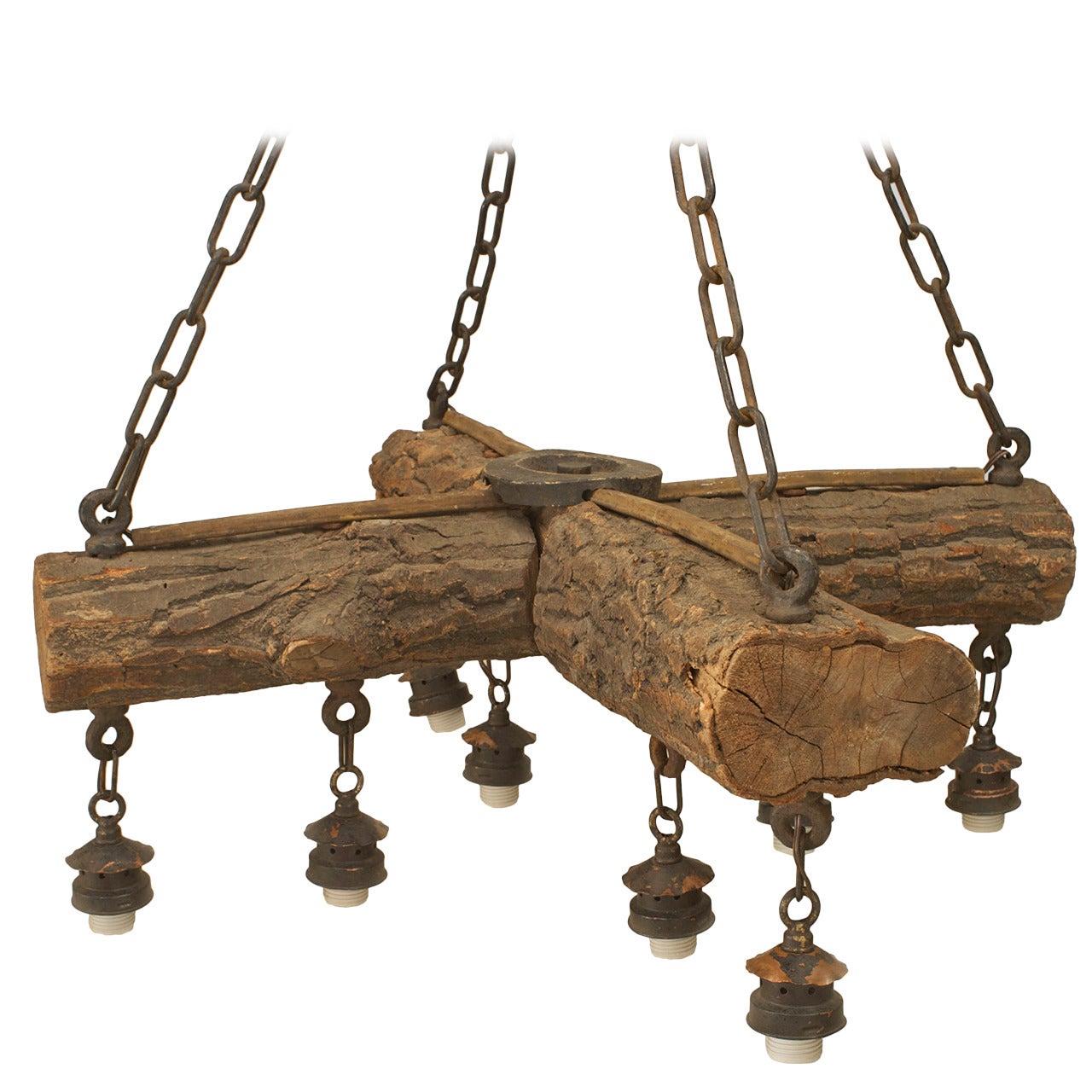 Rustic Adirondack Style Log Chandelier For Sale