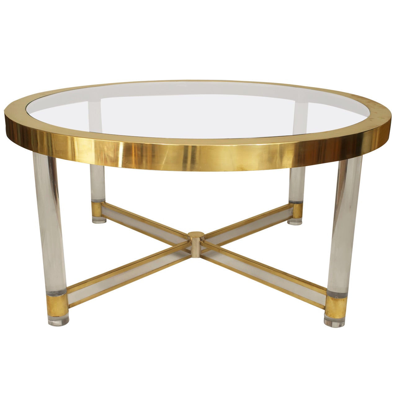 French Mid-Century Glass and Brass Dining Table