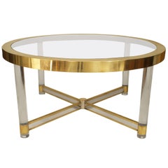 Vintage French Mid-Century Glass and Brass Dining Table