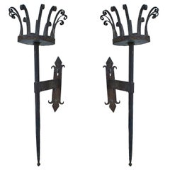 Pair of Italian Renaissance Wrought Iron Torch Wall Sconces