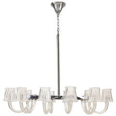 1940's Italian Murano Glass & Chrome Chandelier Attr. to Barovier e Toso 3