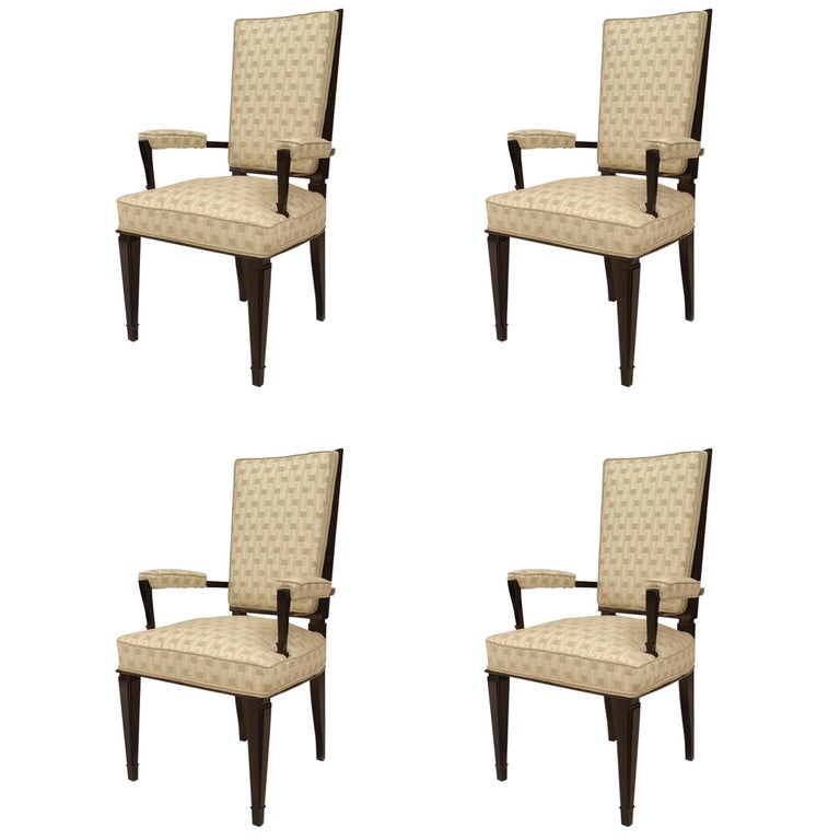 Set of 4 Dominique French Geometric High Back Arm Chair For Sale