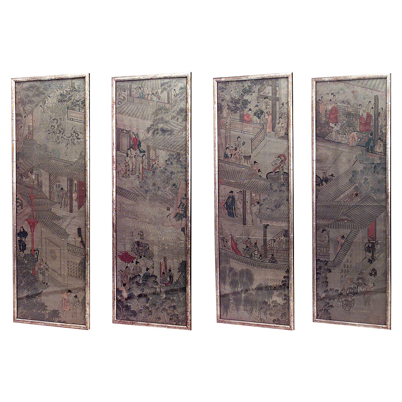 Set of 4 Chinese Watercolor Landscape Panels For Sale