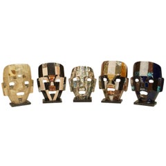 Vintage 3 Mid-Century Tesselated Stone Aztec Masks