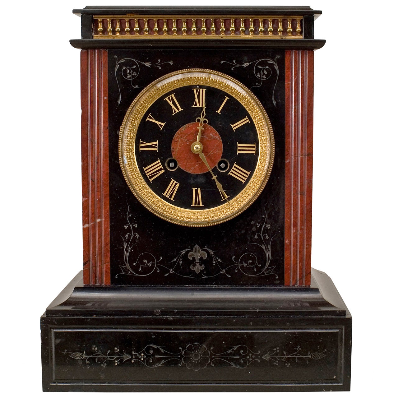Reloj de chimenea victoriano francés de mármol negro