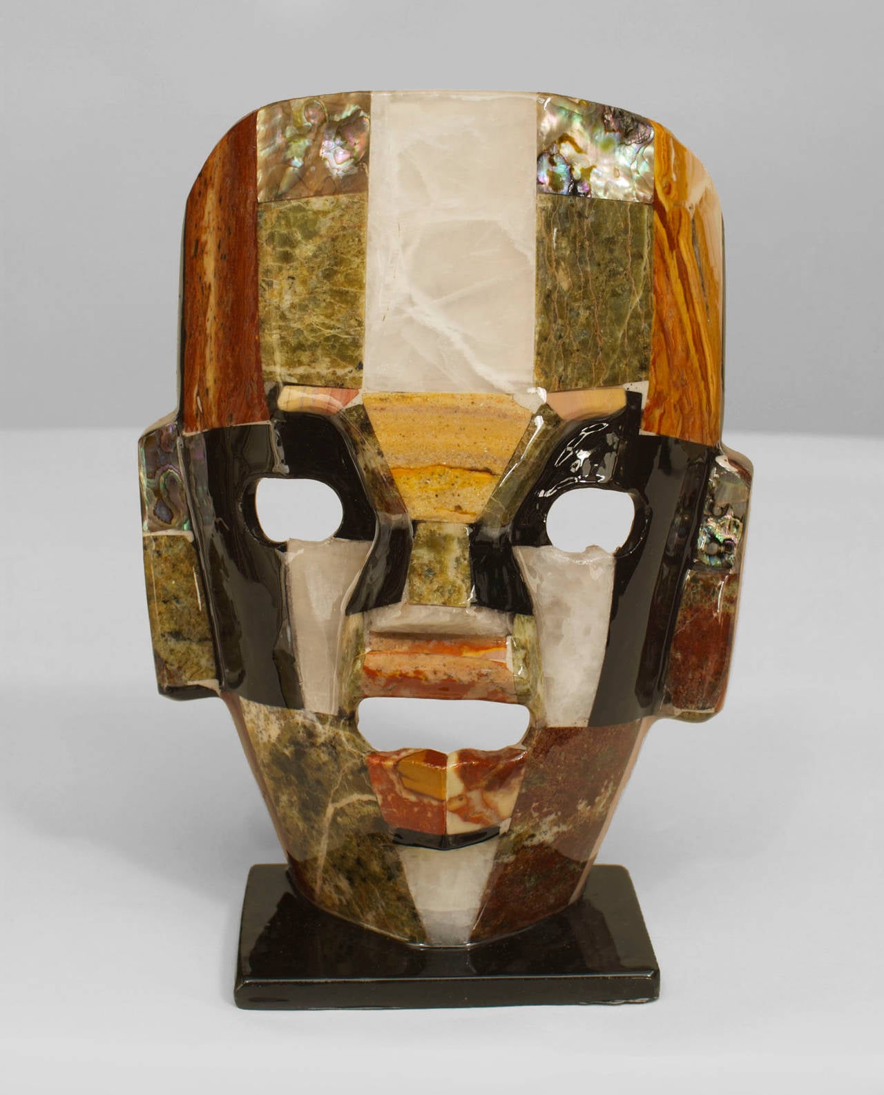 Central American 3 Mid-Century Tesselated Stone Aztec Masks For Sale
