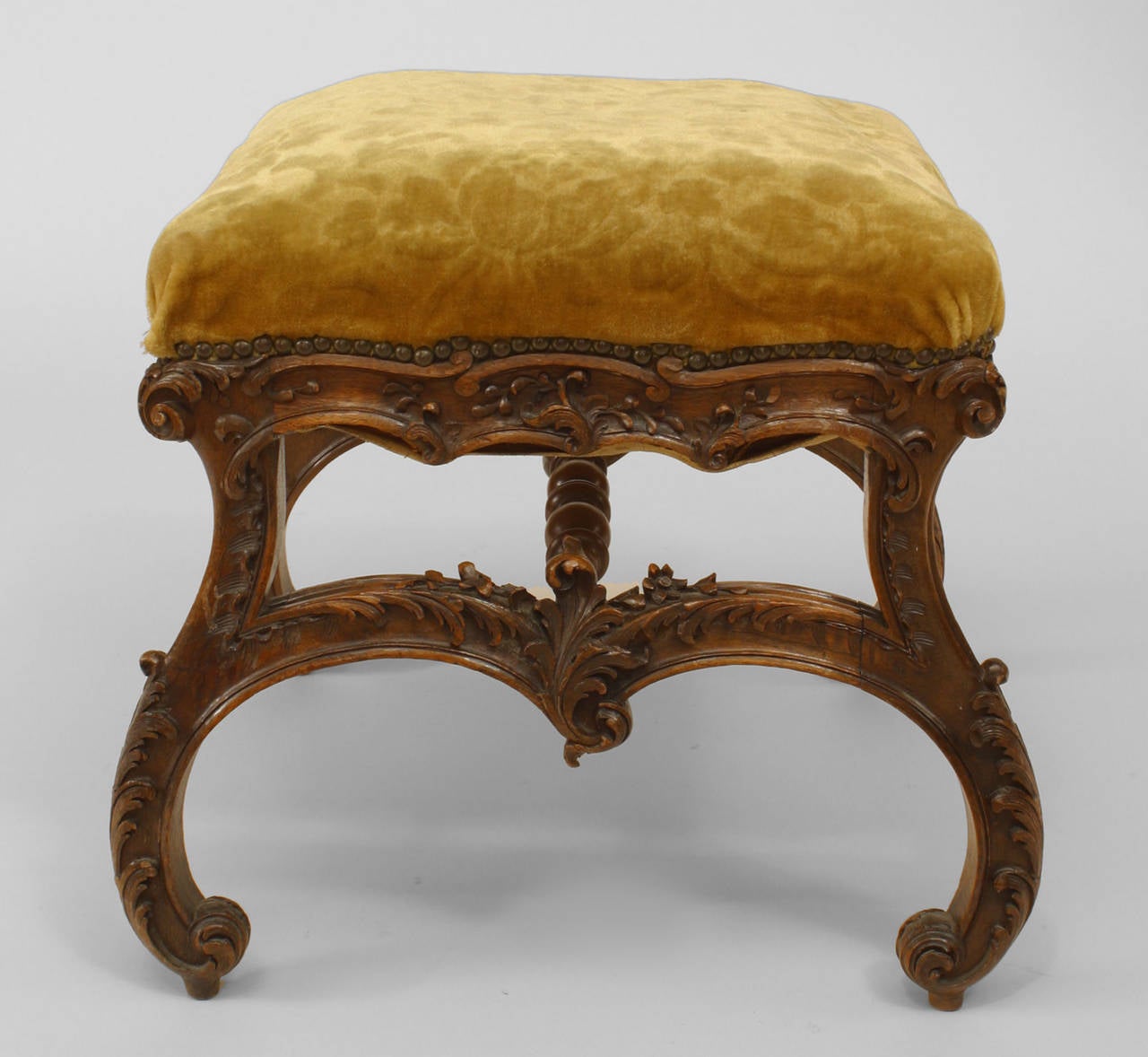 Baroque Italian Rococo Style Gold Velvet Bench For Sale