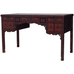 19th c. English Regency Red Lacquered Chinoiserie Desk