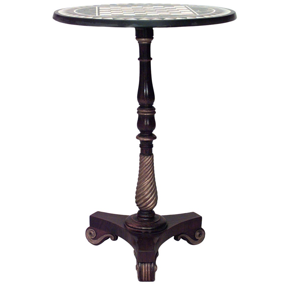 Englischer Spieltisch im Regency-Stil aus Rosenholz mit Marmorintarsien