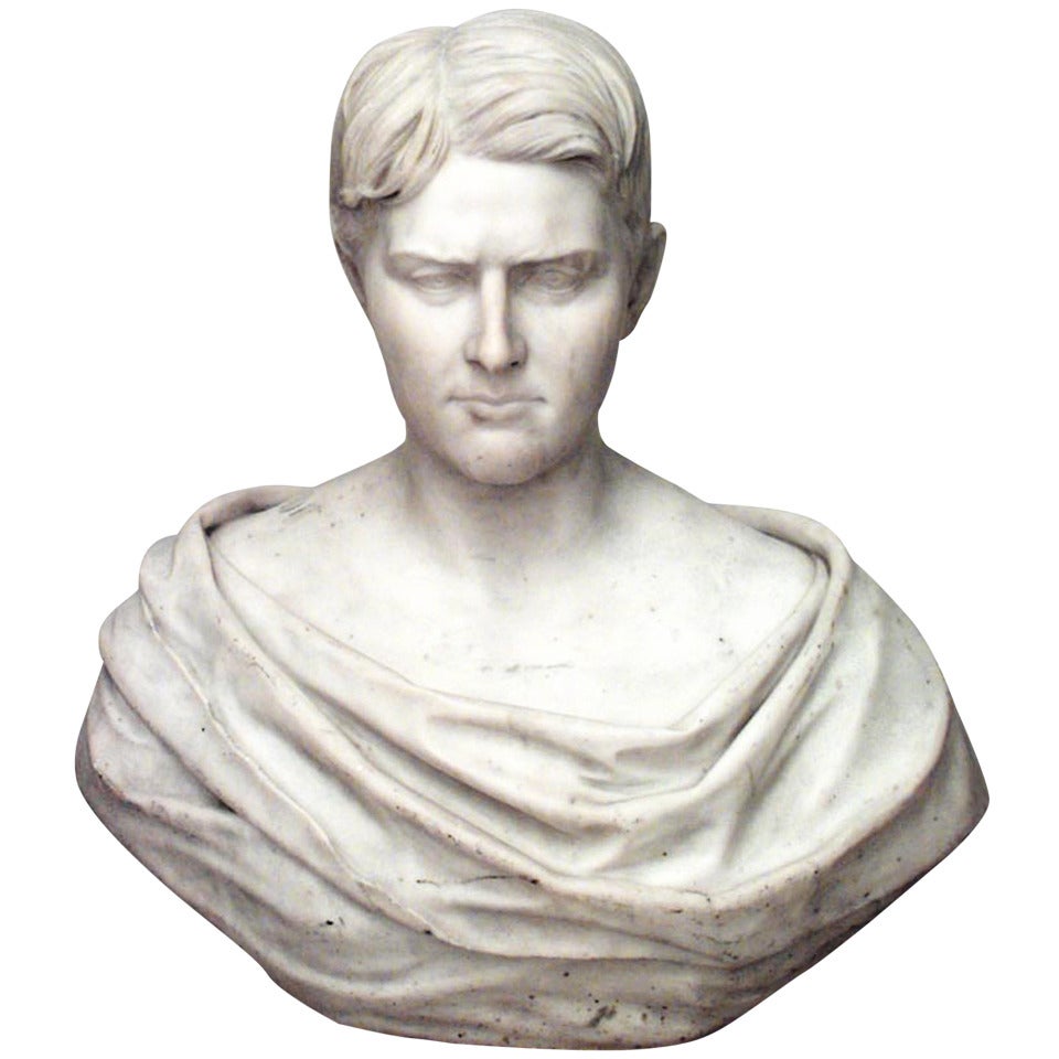 Classicizing White Marble Bust by J.H. Haseltine, Rome, 1870 For Sale