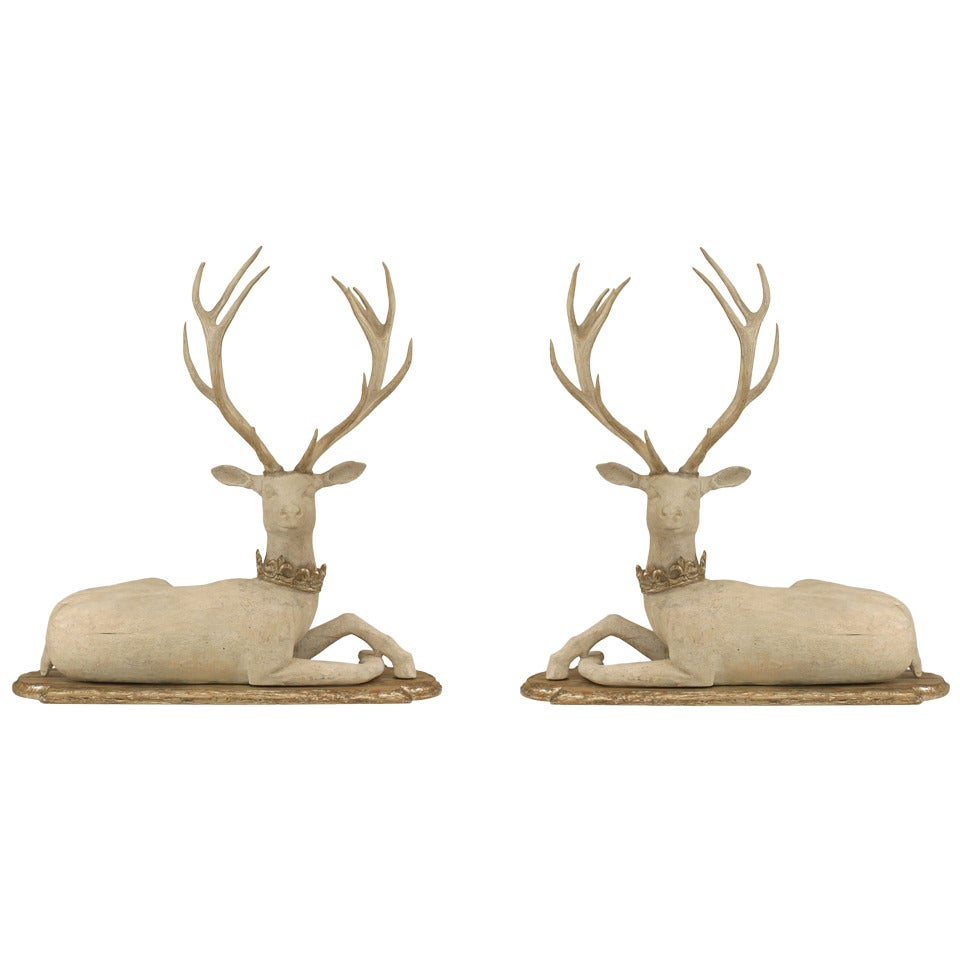 Pair of Life-Sized English Country Stag Sculptures