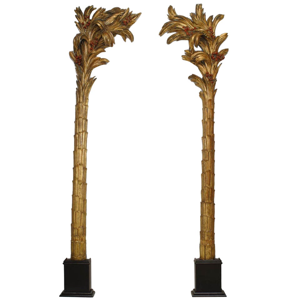 Large Pair of 18th Century Rococo Gilt Carved Palm Trees