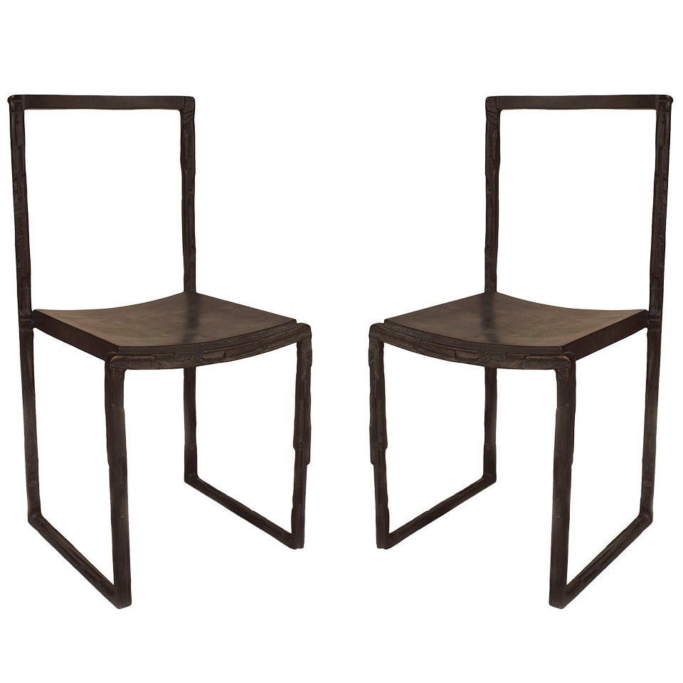 Pair of 21st Century Italian Bronze Side Chairs by Bruno Romeda