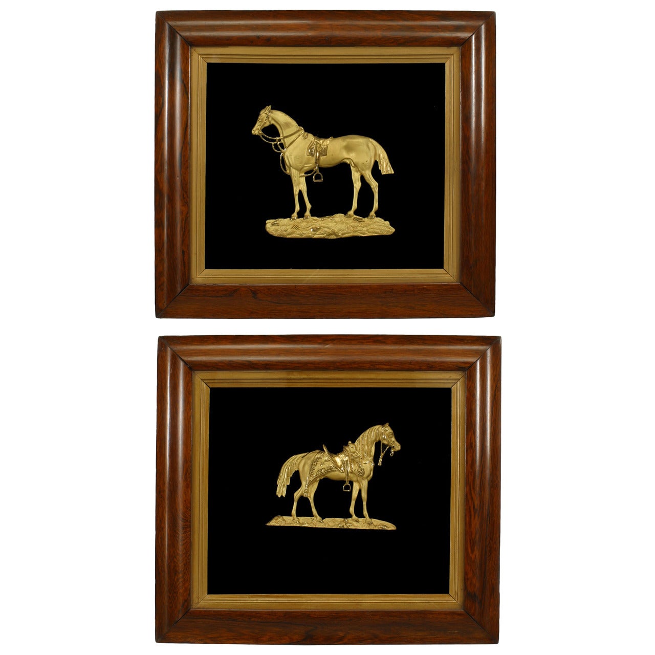 Pair of 19th c. English Gilt Bronze Equestrian Plaques