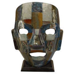 2 Masken aus der Mitte des Jahrhunderts aus mosaikartigen Halbedelsteinen