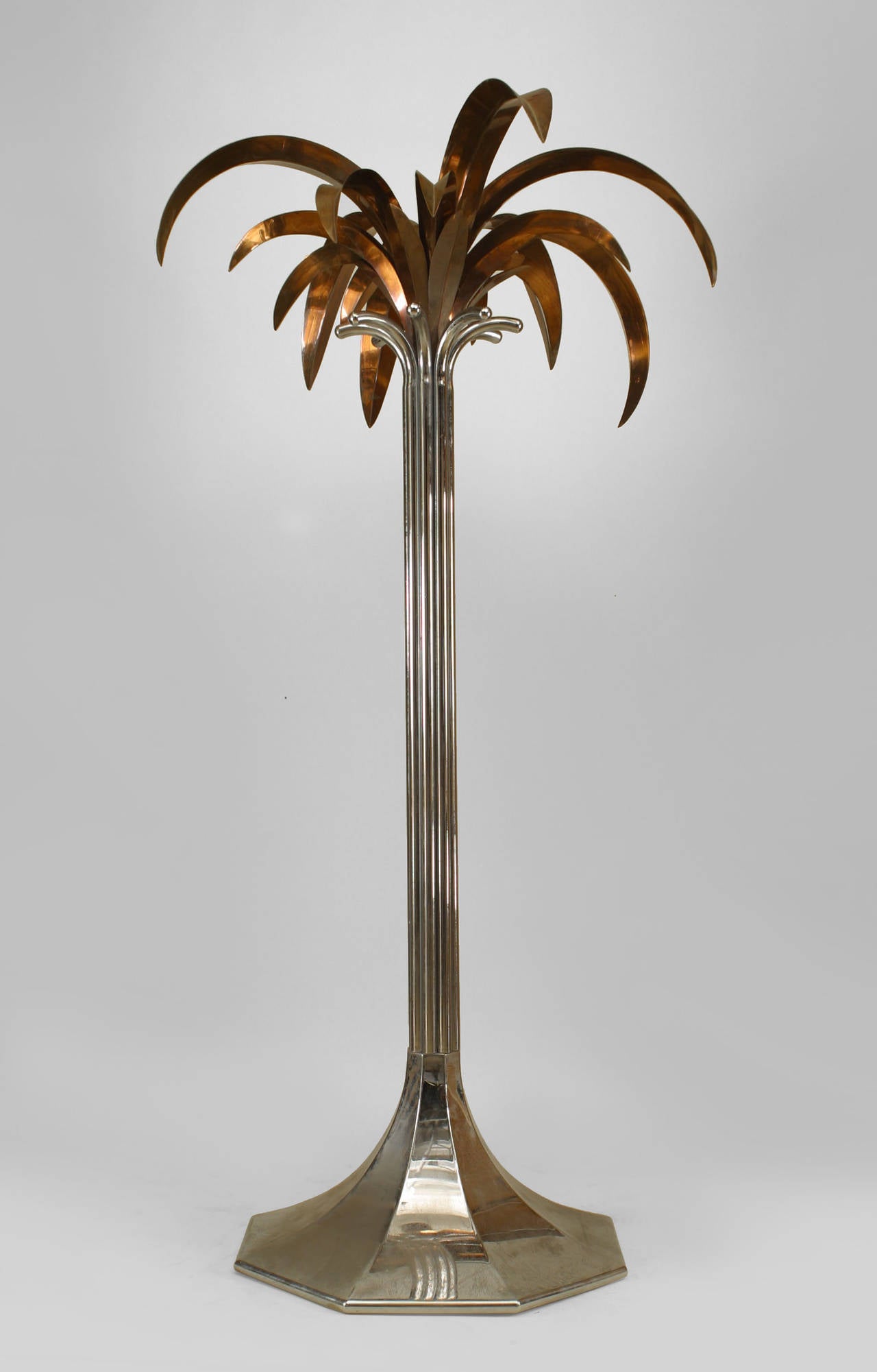 French Post-War Design 1960s large chrome and copper palm tree.
