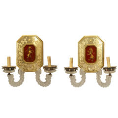 Pair of 1940's French Giltwood and Lucite Sconces by Maison Bagues 3