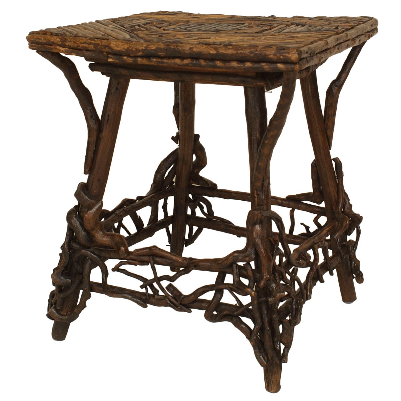 Early 20th c. American Rustic Twig Design End Table