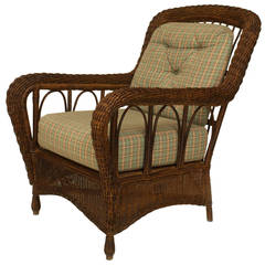 Antique Late 19th c. American Mission Wicker Armchair Attr. Heywood-Wakefield