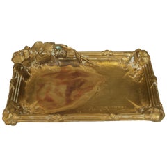 Turn of the Century French Art Nouveau Gilt Bronze Ashtray by Marionnet