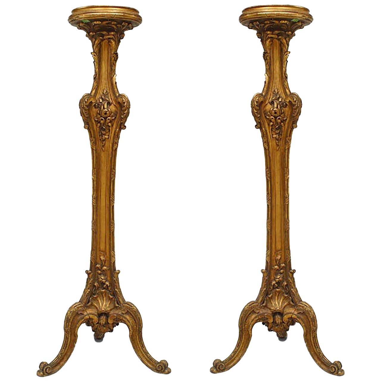 Pair of Louis XV Style Gilt Pedestals For Sale