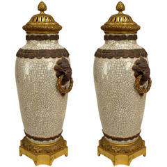 Pair of Late 18th c. French Louis XVI Crackled Porcelain Vases