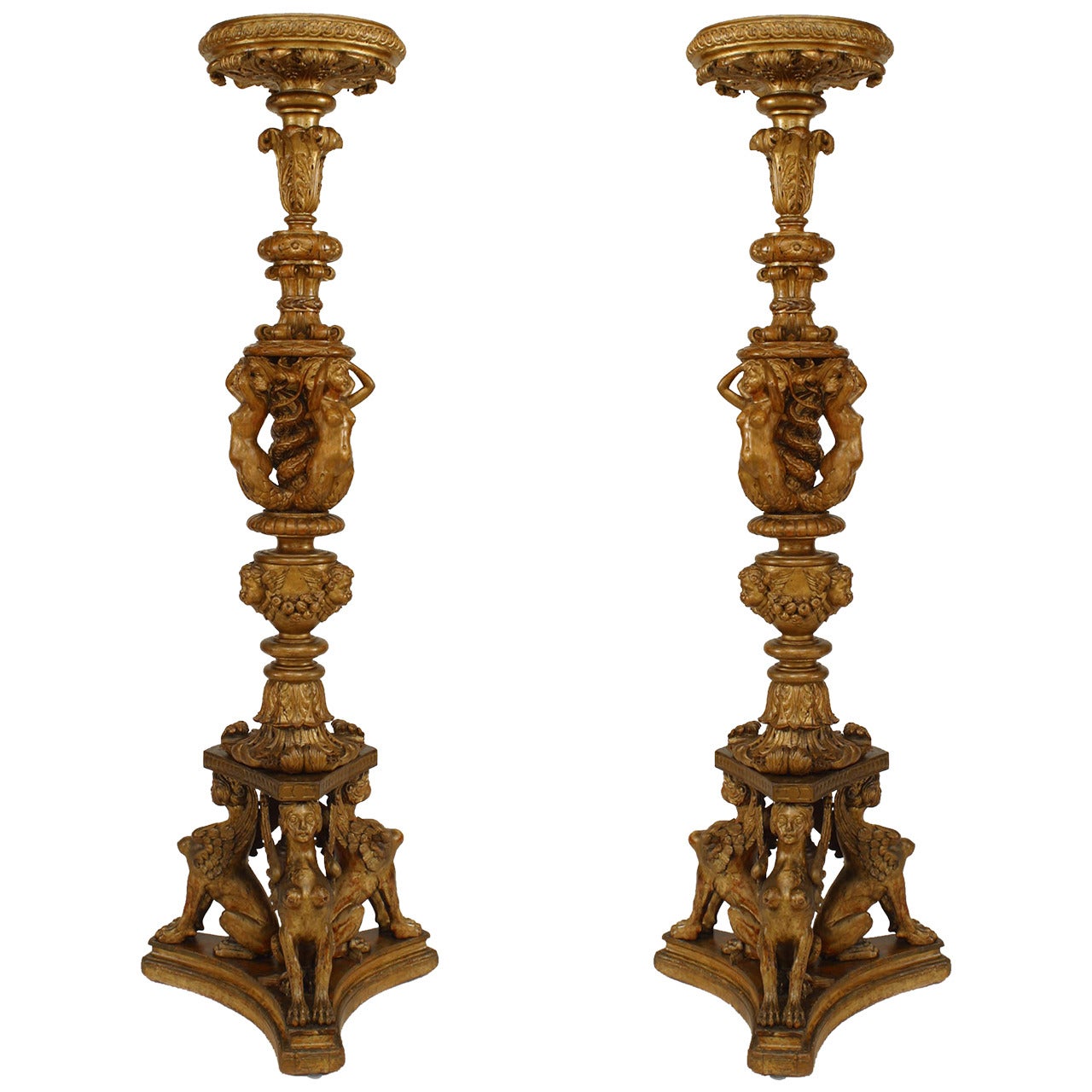 Pair of French Louis XVI Gilt Pedestals For Sale