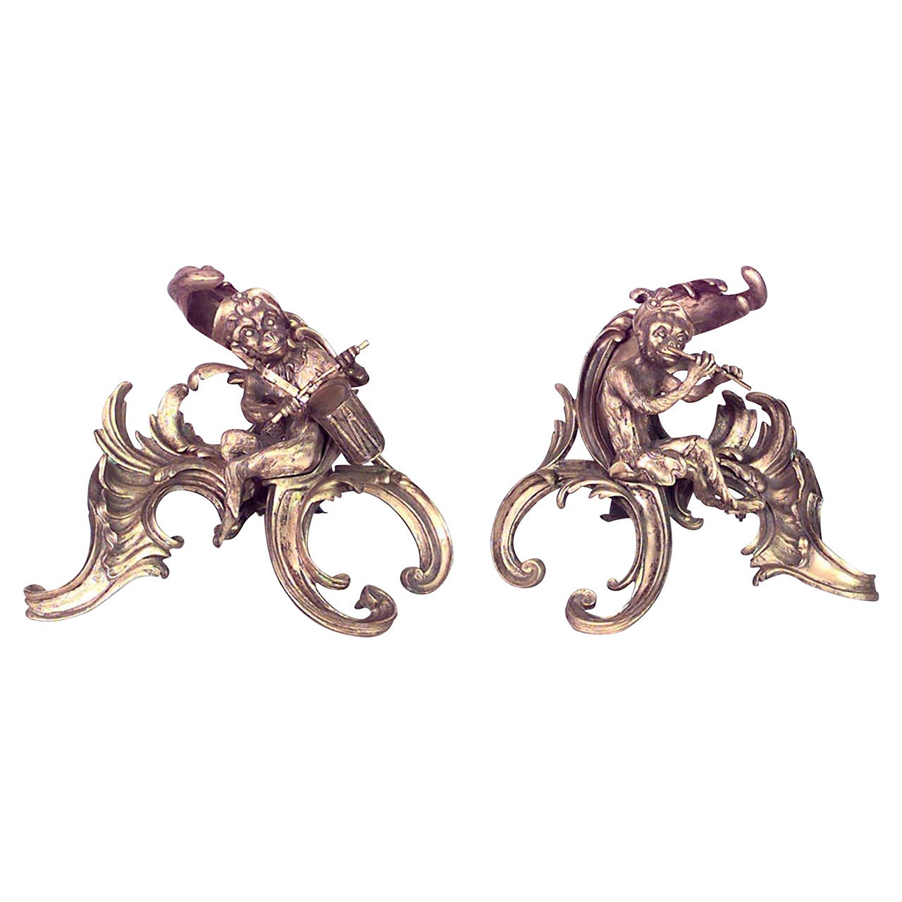 Pair of Louis XV Bronze Monkey Andirons