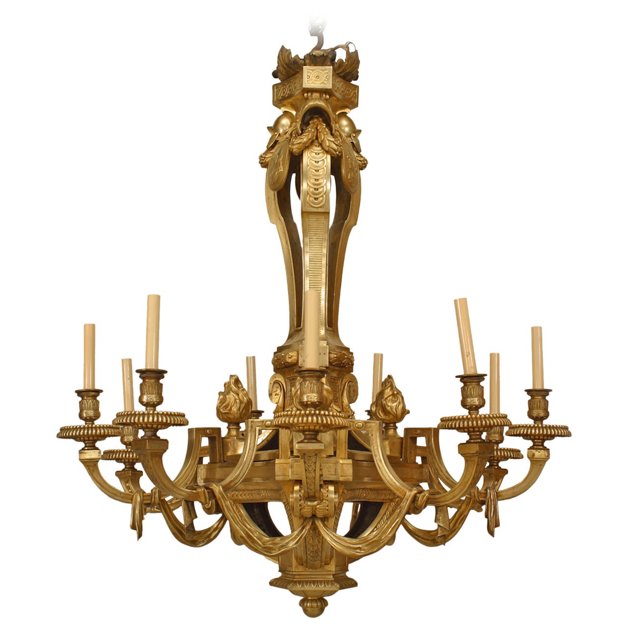 Important 19th Century French Louis XVI Style, Bronze Doré Twelve-Arm Chandelier